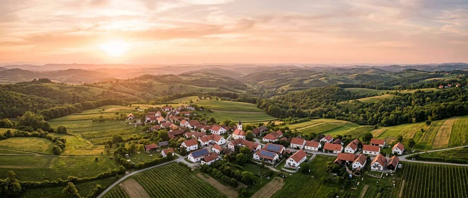 Zalazak sunca nad selom u okolici Jastrebarskog